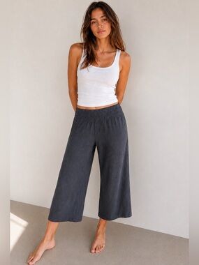Synergy Organic Clothing Wide Leg Elastic Waist Pants - Charcoal